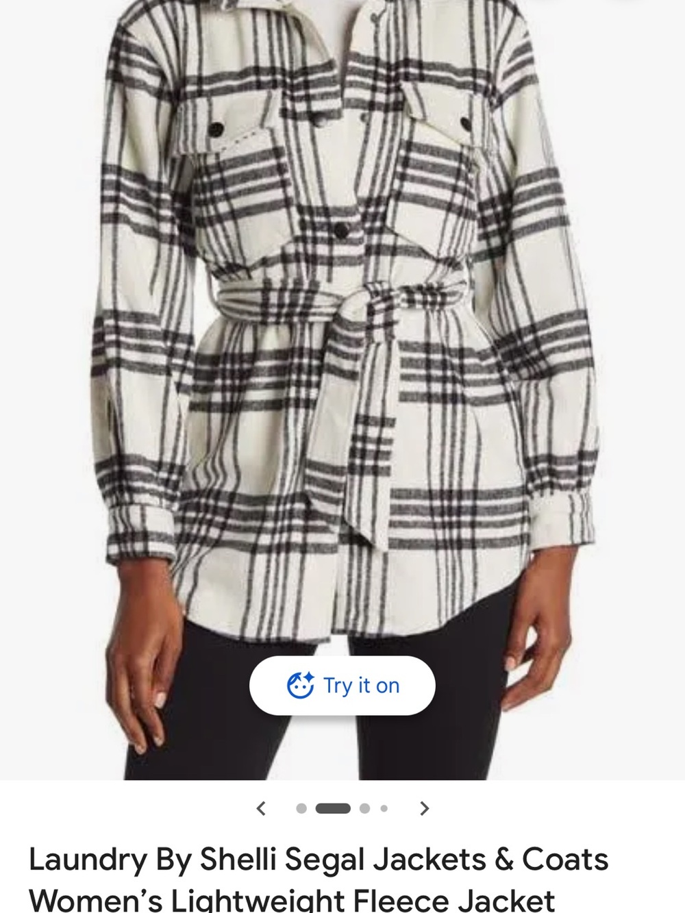 Laundry By Shelli Segal Black and White Plaid Belted Shacket